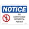Signmission OSHA Notice Sign, 7" Height, 10" Width, NOTICE No Admittance Without A Permit Sign, Landscape OS-NS-D-710-L-15995 - alternate 1